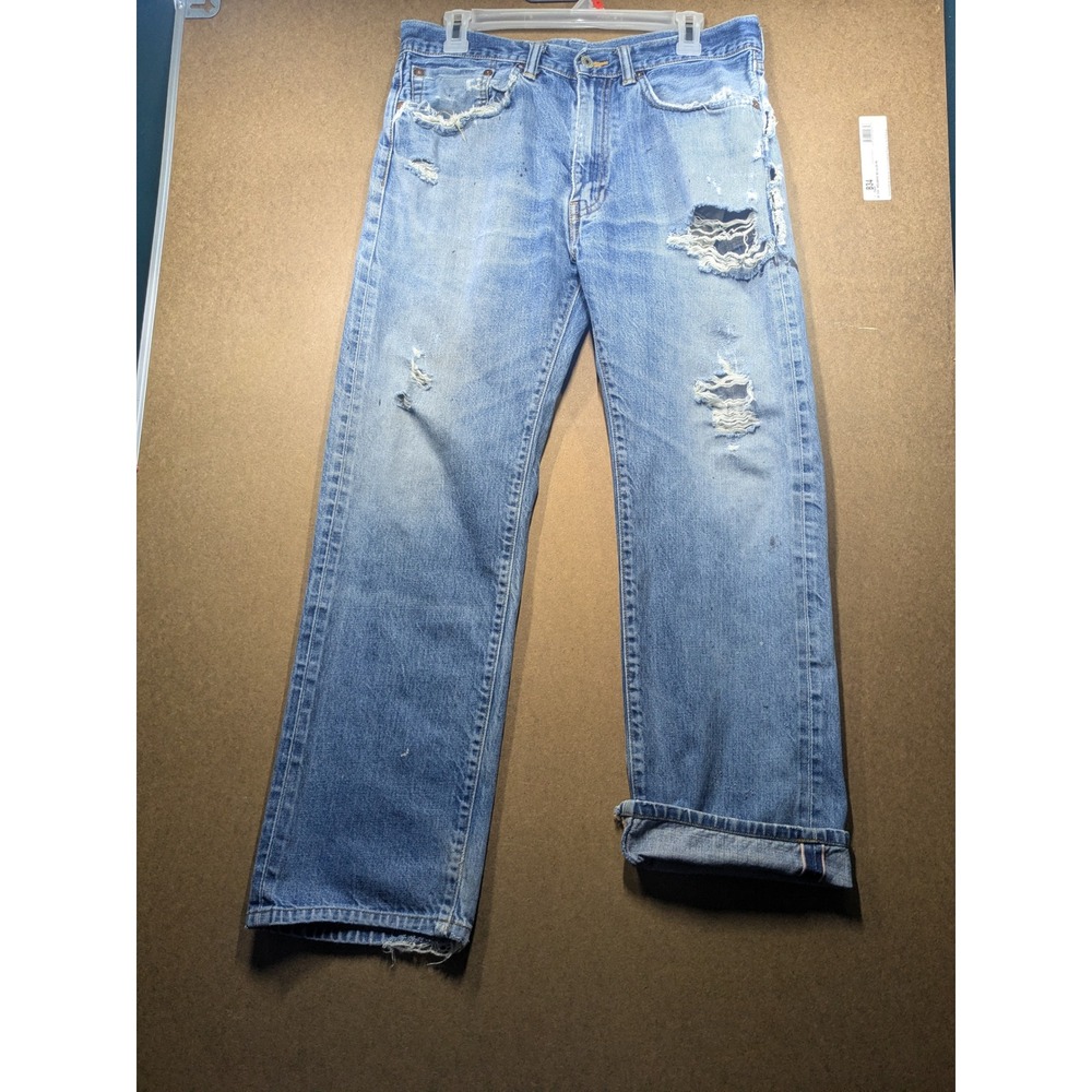 Levis 505 Premium Selvedge Jeans Thrashed Redline Denim Light Wash 34x34